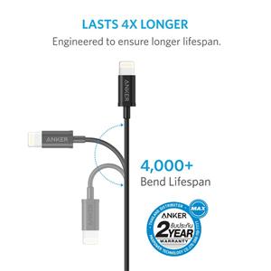 Anker MFI USB to Lightning Round Cable 3ft (Black)